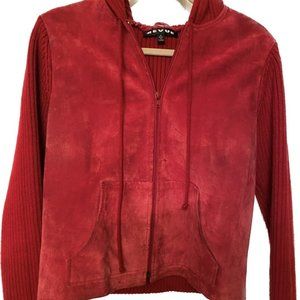 RED SUADE FRONT/WOOL BACK HOODIE SWEATER